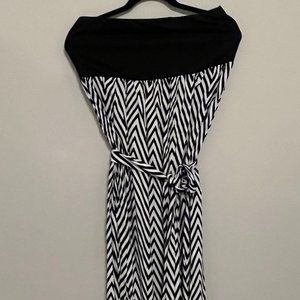 Sundress Maxi Dress, Strapless, Chevron Black and White Pattern